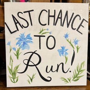 Hand Painted Decorative Wedding Sign with Blue Flowers, Green Leaves